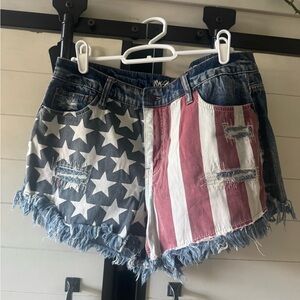 Mossimo Supply Co. Women's Denim Shorts - Red, White & Blue Flag Print